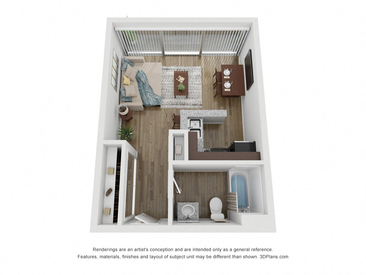 Floor plan for studio, 1 bath, 405 sqft